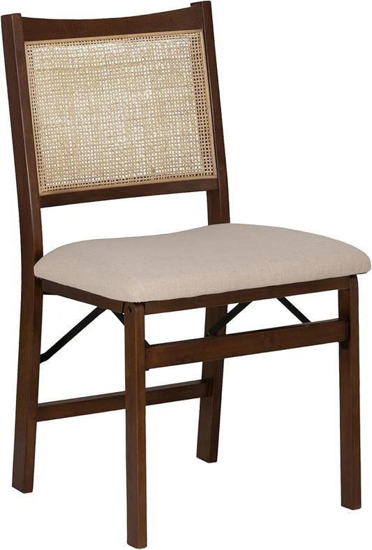 Powell Kasi Brown and Natural Rattan Cane Fully Assembled Foldable Wooden Dining Side Chair