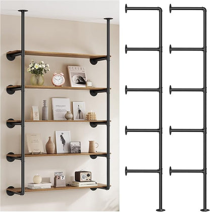 Industrial Iron Pipe Shelf Wall Mount, Farmhouse DIY Open Bookshelf, Pipe Shelves for Kitchen Bathroom, bookcases Living Room Storage, 2Pack of 5 Tier