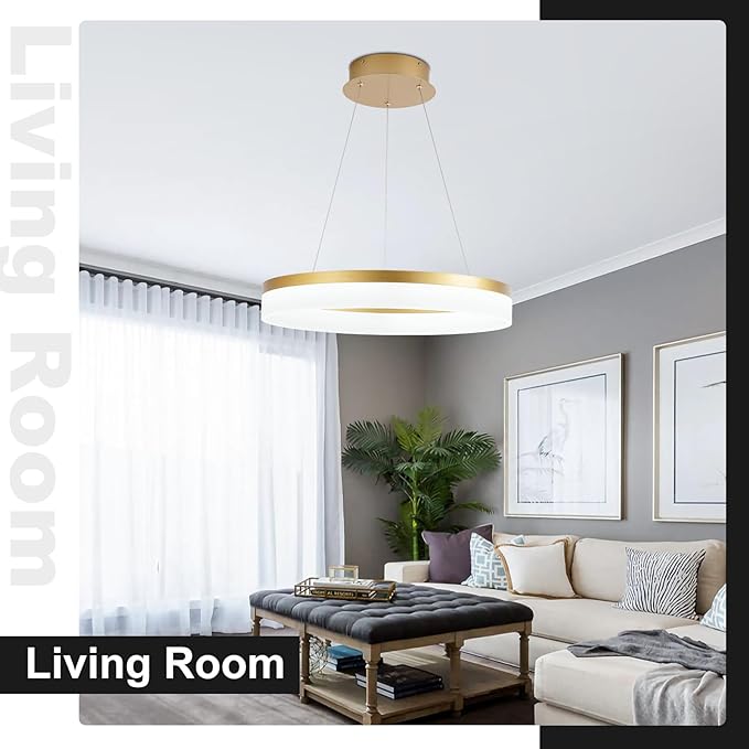 Buccleuch Modern LED Chandelier - Dimmable 19.7" Gold Round Pendant Light, Height Adjustable UL-Certified Ceiling Light for Dining Room, Kitchen Island, Living Room, Bedroom, Foyer, 6500K