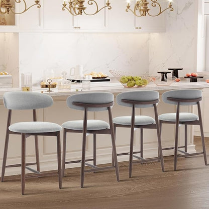 COLAMY Wood Bar Stools Set of 4, Counter Height Bar Stools, Mid Century Modern Stools with Back, 25 Inch Upholstered Wooden for Kitchen Island Dining Room Bar, Light Grey