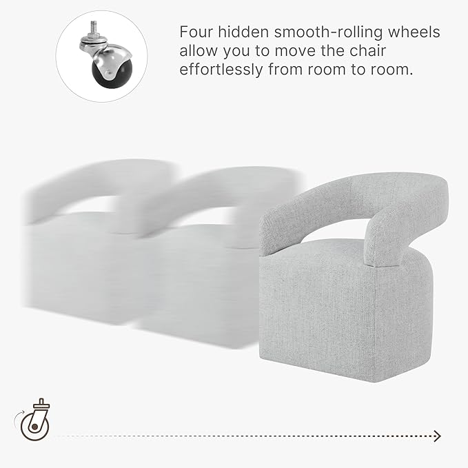 KISLOT Upholstered Dining Chairs with Casters, Modern Barrel Side Armchair with Rollers for Dining Room, Bedroom, Kitchen, Reading Room, Light Gary, Set of 2