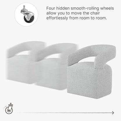 KISLOT Upholstered Dining Chairs with Casters, Modern Barrel Side Armchair with Rollers for Dining Room, Bedroom, Kitchen, Reading Room, Light Gary, Set of 2