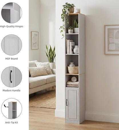 Casaphoria Space-Saving 72" Tall Narrow Bathroom Storage Cabinet, 6-Tier Slim Storage Cabinet with Adjustable Shelves, Anti-Tip Freestanding Display Shelf for Small Spaces, Apartments,White