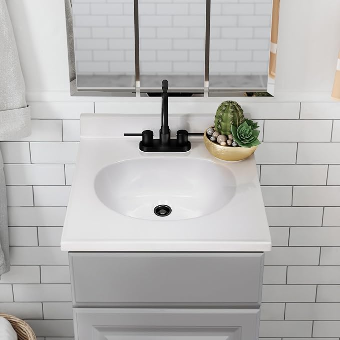 Design House Cultured Marble Vanity Top, 19 in W x 17 in D, Integrated 4 in Centerset Oval Sink & Backsplash, Solid White, 586172