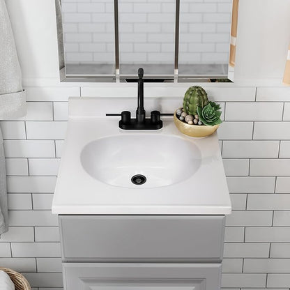 Design House Cultured Marble Vanity Top, 19 in W x 17 in D, Integrated 4 in Centerset Oval Sink & Backsplash, Solid White, 586172