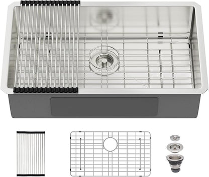 30 Undermount Kitchen Sink 30"x18"x8" Single Bowl 16 Gauge Stainless Steel Under Counter Single Bowl Kitchen Sinks Basin with Drain Strainer