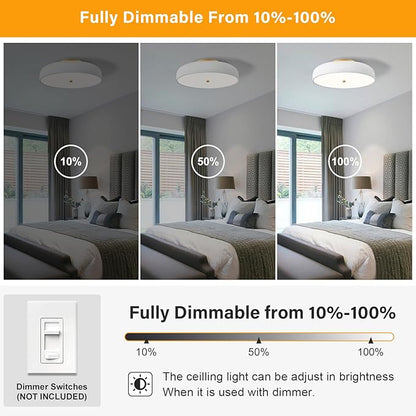 Dimmable LED Ceiling Light Fixture, 2700K-6000K 5CCT Modern Mid-Century Semi Flush Mount Ceiling Light, White Close to Ceiling Lamp for Bedroom, Living Room, Kitchen, Laundry Room, 15.7in