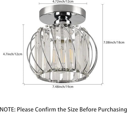 Crystal Semi Flush Mount Ceiling Light, Silver Crystal Chandelier for Kitchen, Hallway, Dining Rooms, Living Rooms, Bar, Farmhouse, 7.4 x 7.4 x 4.7 inches