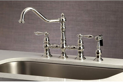 Kingston Brass KS3276ALBS Restoration Bridge Kitchen Faucet, Polished Nickel, 13.06 x 14.06 x 9.44