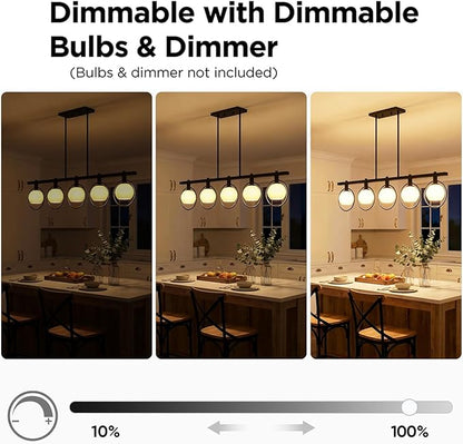 ropelux Dining Room Light Fixture, 5-Light Chandelier for Kitchen Island Over Table with E12 Socket(Bulb not Included), Black Rustic Hanging Pendant Light Fixtures with Frosted White Glass Lampshade