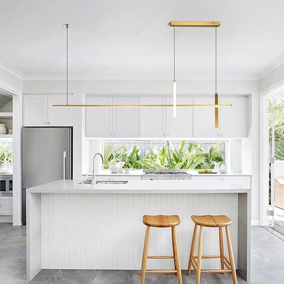 KCO Gold Linear Pendant Lighting Modern LED Dimmable Chandelier Kitchen Island Light Mid Century Sputnik Chandelier Minimalist Adjustable Hanging Lamp for Dining Living Room