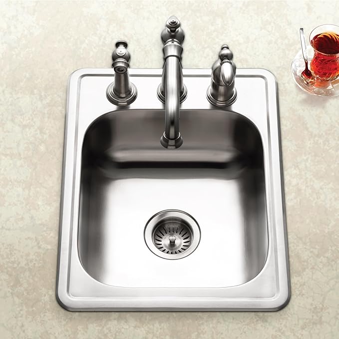 Houzer Glowtone ADA Compliant 17 inch Stainless Steel Topmount 3-hole Bar Sink with Strainer- A1722-7BS-1
