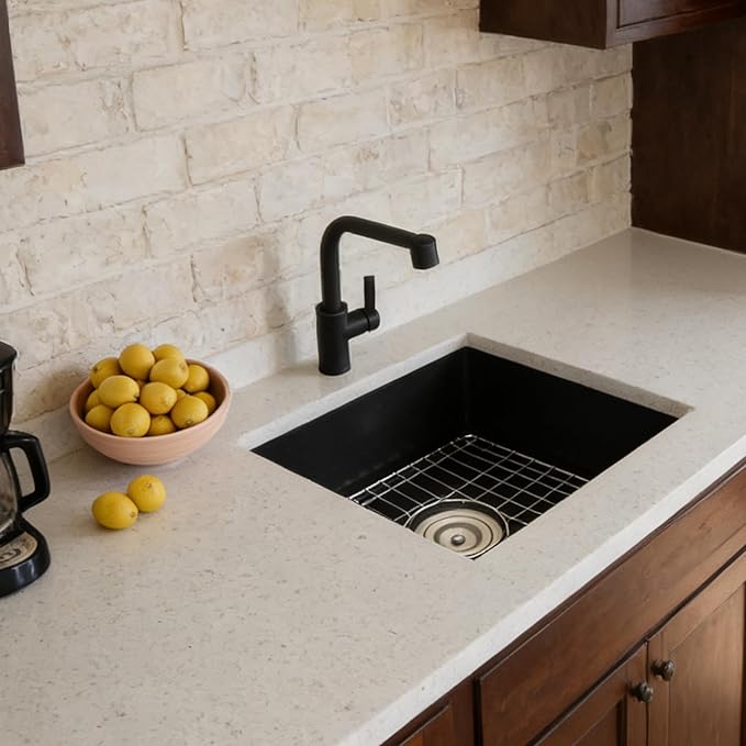 Black Bar Sink Undermount,16 X 18 inch Small Composite Bar Sink,Granite Kitchen & Bar Sinks (Black, 16" X 18")