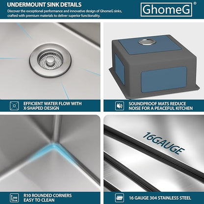 17 Undermount Kitchen Sink 17"x19"x8" Single Bowl 16 Gauge Stainless Steel Under Counter Single Bowl Kitchen Sinks Basin with Drain Strainer