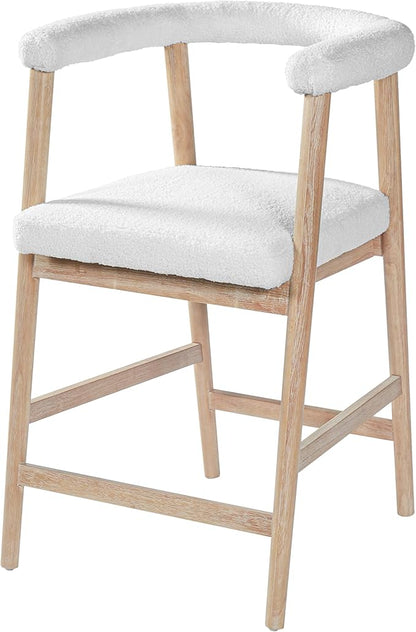 Merax 2-Piece Wooden Farmhouse Counter Height Dining Coffee Bar Stool with Durable Legs, Upholstered Cruved Dinning Arm Chair for Kitchen Island, Set of 2, Natural