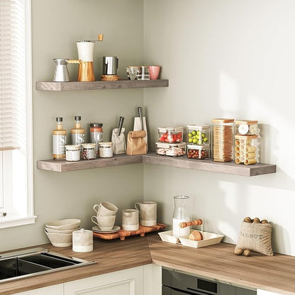 RALGEND Floating Shelves for Wall, 1.5" Thick Wall Shelf Set of 3 with Invisible Brackets, 23.6L x 7.9W Hanging Book Shelves Farmhouse Home Decor for Bathroom, Living Room, Bedroom, Greige 6301BJP3BG