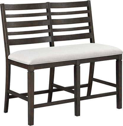 Lexicon 43" W Counter Height Dining Bench with Padded Seat, Ladder Back Wood Frame, Beige Textured Fabric Upholstered Dining Seat for Kitchen/Living Room, Easy Assembly, Dark Espresso