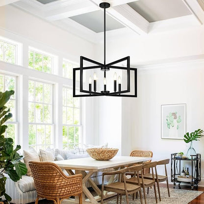 25" Modern Matte Black Chandelier for Dining Room, No Assembly Required Black Dining Room Light Fixture Over Table, Industrial Metal Hanging Pendant Lights Fixture for Kitchen Island, Entryway, Foyer