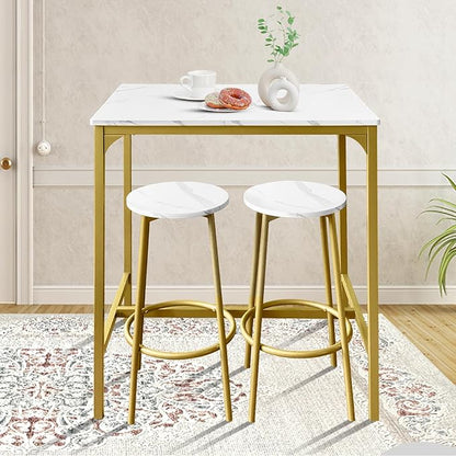 AT-VALY 3-Piece Bar Table Set with 2 Stools,Dining Room Table Set,Small Spaces (Gold)