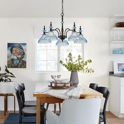 HDDFL Chandeliers Light 5 Lights Chandelier Lamp Modern Pendant Lighting Fixtures Hanging Lamps for Dining Room Entryway Living Room Bedrooms Foyer Entrance Kitchen Black and Blue