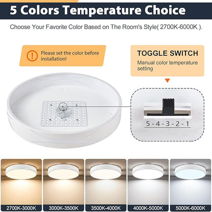 Modern Dimmable LED Flush Mount Ceiling Light, 2700K-6000K Selectable Round Close to Ceiling Lighting Fixtures, Metal Minimalist White Ceiling Lamp for Bedroom, Kitchen, Hallway, Living Room