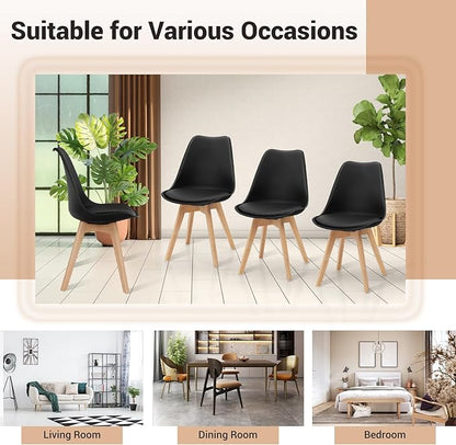 GOFLAME Dining Chairs Set of 4, Mid Century Modern Armless Kitchen Chairs with Soft Padded Cushion, Upholstered Side Chairs with Solid Wood Legs for Dining Room, Kitchen, Living Room (Black)