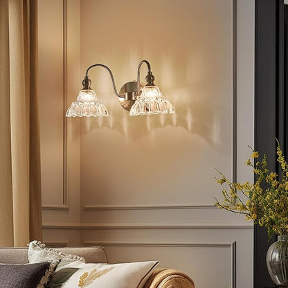 Brushed Nickel 2 Light Bathroom Vanity Light Fixtures Modern Vanity Lights for Bathroom Living Room Vintage Wall Sconces Over Mirror Hallway Wall Lamp