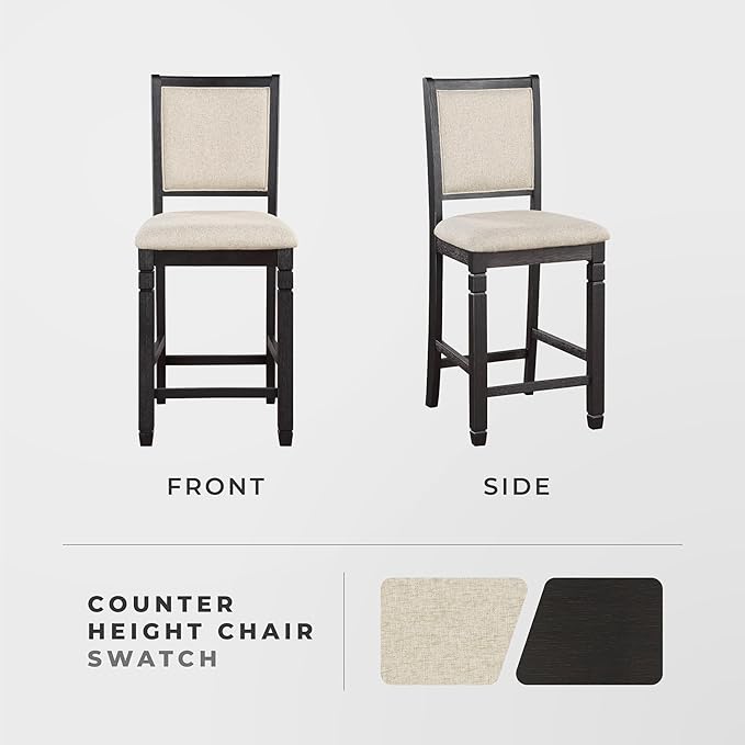 Lexicon Braun Wood Dining Room Counter Height Stool Set of 2, Farmhouse Dining Chairs Set of 2, Traditional Armless Kitchen Chair, Solid Wood Frame, Padded, Easy Assembly - Black