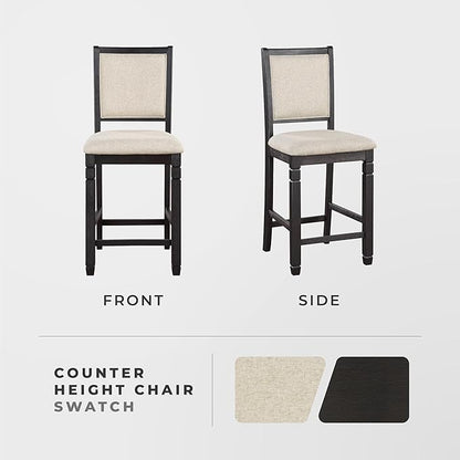 Lexicon Braun Wood Dining Room Counter Height Stool Set of 2, Farmhouse Dining Chairs Set of 2, Traditional Armless Kitchen Chair, Solid Wood Frame, Padded, Easy Assembly - Black