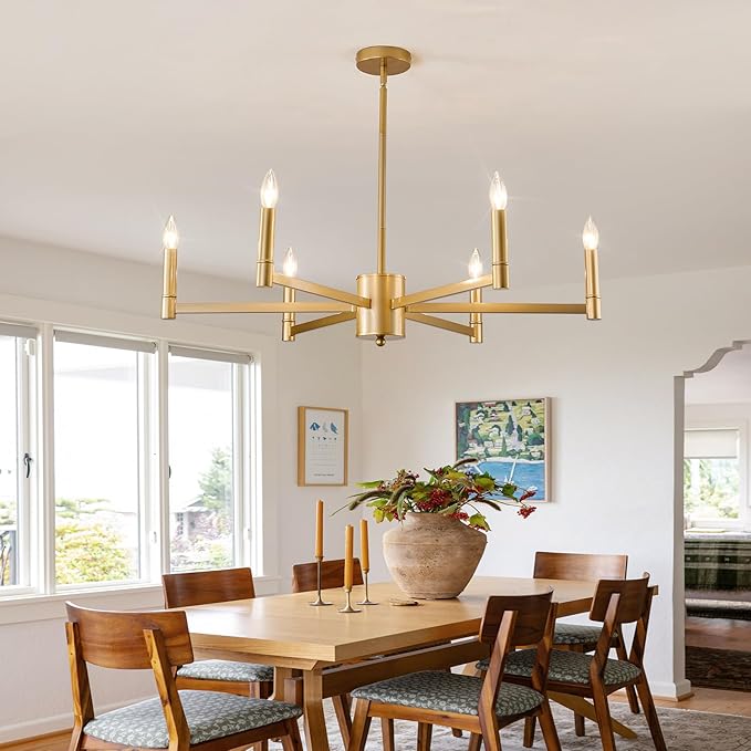 ASGYISA 6-Light Gold Candle Chandeliers Modern Farmhouse Ceiling Light Fixture Industrial Lighting for Dining Room Living Room Bedroom Kitchen Island Foyer