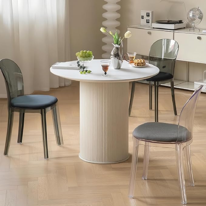 MIXL-Mid Century White Dining Tables, Farmhouse Round Kitchen Table, Small Circular Dinner Table for 3-4 People, White Circle Tables for Dining Room, Restaurant, Coffee, Cafe