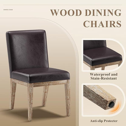 MALOL Wooden Dining Chairs Set of 2, Modern Leather Upholstered Dining Room Chair, Kitchen Side Chairs, Farmhouse Dinner Chair with High Back for Kitchen, Brown