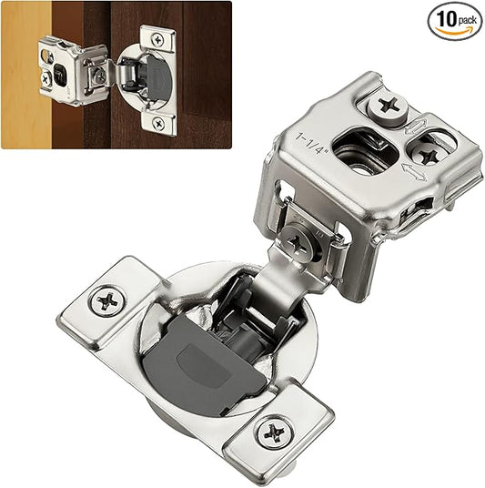 Home Expert 10 Pack (5 Pairs) 1-1/4" Overlay Soft Close Cabinet Hinges, Satin Nickel Stainless Steel Concealed Hinges with 3D Self-Closing for Face Frame Doors & Kitchens