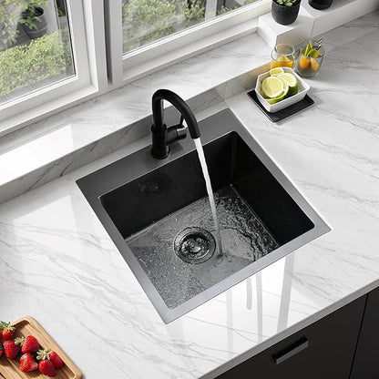 VCCUCINE 18x18 Inch Gunmetal Black Bar Sink Drop in,18 Inch Topmount RV Small Kitchen Sink, Handmade Stainless Steel Wet Bar Sink, Outdoor Single Bowl Prep Sink with Drain