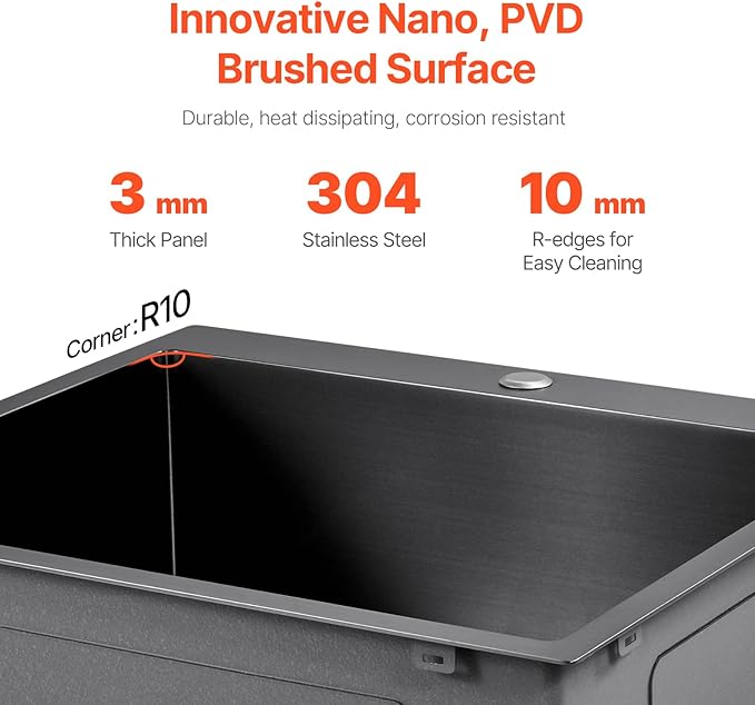 VEVOR 25" Recessed Kitchen Sink 9" Deep Top Mount Single Bowl Kitchen Sink 304 Stainless Steel Sink with Filter Basket Perfect for Home, RV, Laundry Room, Bar