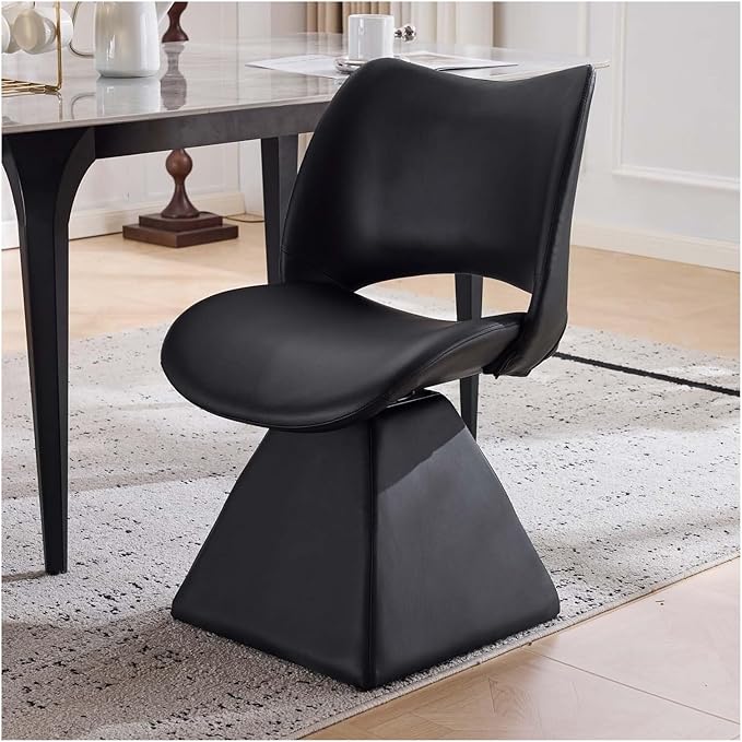 360° Swivel Dining Chair with Curved High Backrest, Comfy Faux Leather Kitchen Chair with Solid Wood Frame, Upholstered Seat for Kitchen Island Desk Living Room(Black)
