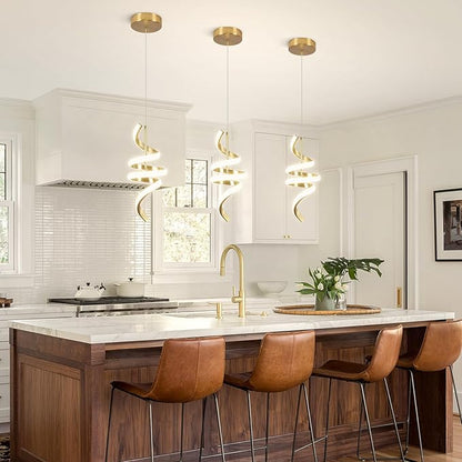4000K Modern Pendant Light, 15IN Spiral LED Pendant Lights Adjustable Height Black Kitchen Island Fixtures Chandeliers for Dining Room Hanging Lights, 1 Pack (Gold,4000K, Hardwired,2PACKS)