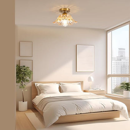 Semi Flush Mount Ceiling Light,Vintage Lights Fixture Ceiling Amber Shade Glass， E26 Ceiling Light Fixtures for Closet Kitchen Bedroom, Bulb Included