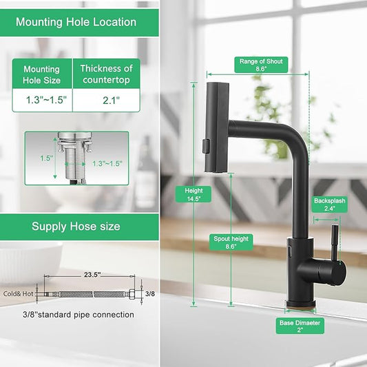 CENOSA Touchless Kitchen Faucet Motion Sensor Hands Free Single Handle Kitchen Sink Faucet with Pull Down Sprayer Matte Black