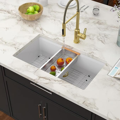 32 Inch White Undermount Kitchen Sink Workstation Granite Composite Kitchen Sink Quartz Ledge Single Bowl Under Counter Large Deep Classic Sinks Basin,32" x 19"