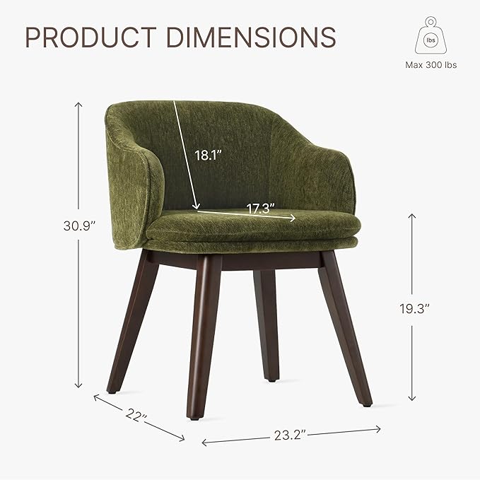 KISLOT Wooden Dining Chairs Set of 2, Fabric Upholstered Modern Dining Room Chairs with Barrel Backrest & Double-Layer Thick Cushion for Living Room, Restaurant, Kitchen and Café, Green