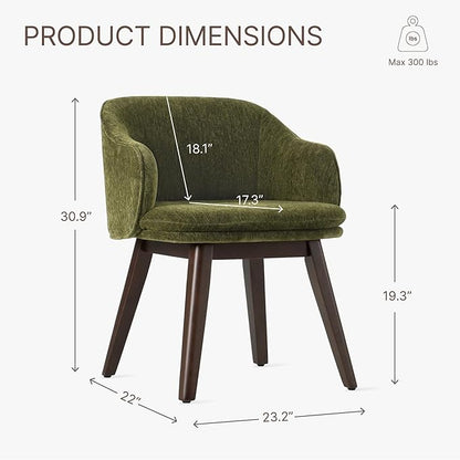 KISLOT Wooden Dining Chairs Set of 2, Fabric Upholstered Modern Dining Room Chairs with Barrel Backrest & Double-Layer Thick Cushion for Living Room, Restaurant, Kitchen and Café, Green