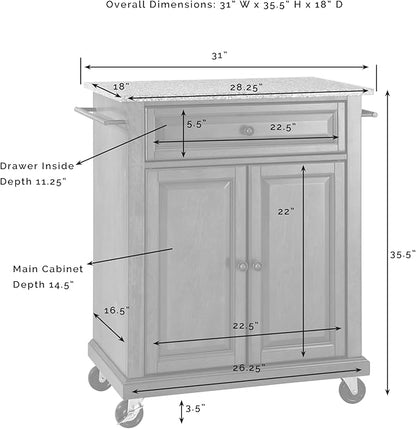 Crosley Furniture Compact Granite Top Small Rolling Cart with Shelves, Microwave Stand with Towel Rack, Black