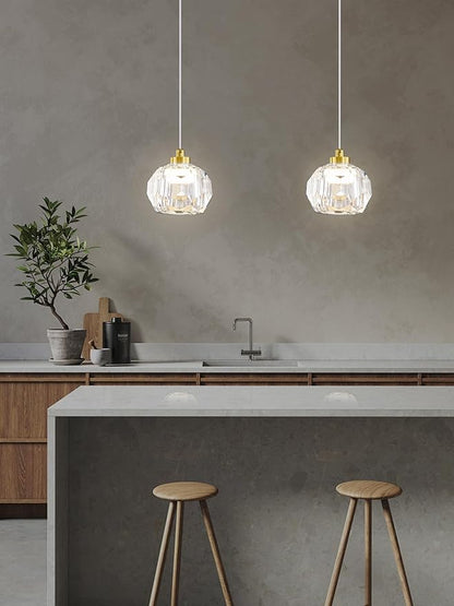 1-Light Gold Pendant Light Fixtures,Crystal Ball Chandelier for Entyway Bedroom Dimmable Pendant Light Kitchen Island 5W