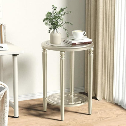 SUNBURY Modern End Table with Tempered Glass Top & Glass Lower Shelf, MDF Small Nightstand for Living Room, Bedroom, Dining Room (Champagne)