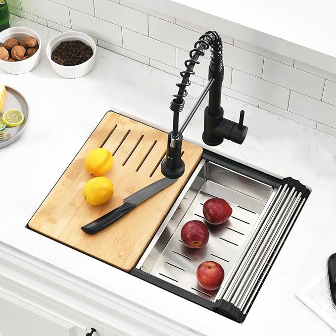 23 Inch Black Undermount Kitchen Sink Workstation - SZBAQTM 23x18 Inch Stainless Steel Undermount Sink Single Bowl 10'' Deep Handmade Kitchen sink with Cutting Board& Strainer