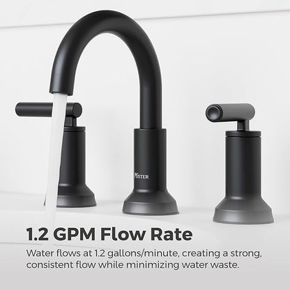 Pfister Capistrano 8 in Widespread 3 Hole Matte Black Bathroom Sink Faucet with 2 Handles, Push & Seal Drain, NSF Certified, Spot Defense Finish for Vanity LF049CSOSDB