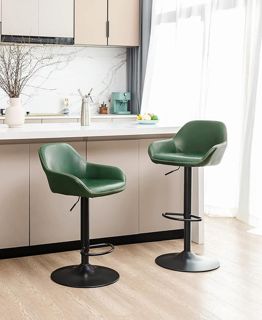 Glitzhome 3-Piece Pub Table and Chairs, Round Bar Height Adjustable Swivel PU Leather Bar Stools Set of 2, Rustic Dining Room Tables for Kitchen Island Bistro Office Living Room Small Space Restaurant