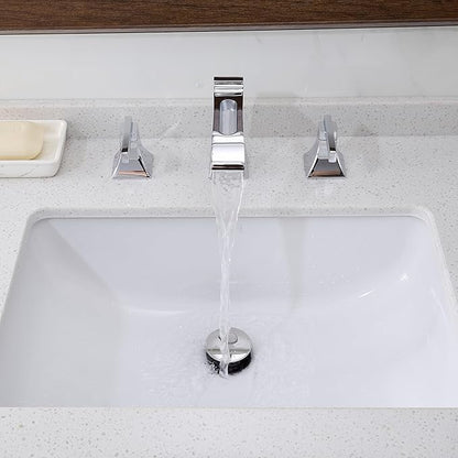 Chrome Bathroom Faucet 3 Hole, Brass Waterfall 8 Inch Widespread Bathroom Sink Faucet with Pop-up Drain, Pre-Installed Supply Hoses, 2 Handles for Vanity, Lavatory, Modern Hollowed Spout
