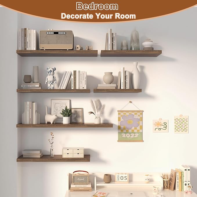 40 Inch Rustic Floating Shelf 1 Pack Large Floating Shelves for Wall No Drilling Accessories Included Deep Wall Shelves for Living Room Kitchen Farmhouse 40" W x 12" D x 1.2" Rustic Brown